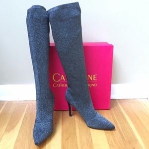 CATHERINE Catherine Malandrino Delchey Black Metallic Knit Tall Boots Sparkly